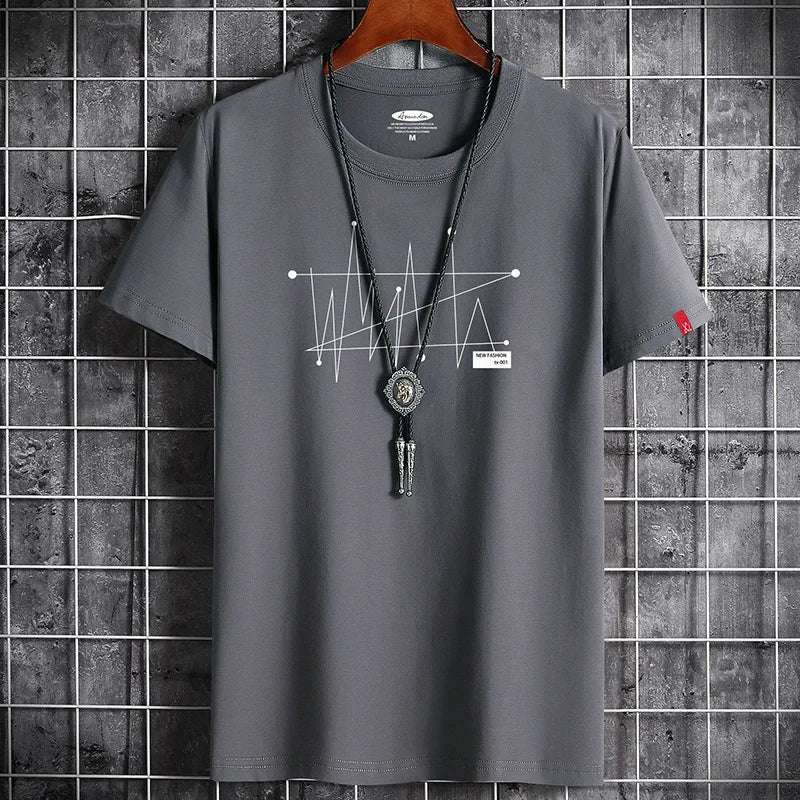 Men's Patterned T-Shirt - Loose Fit, 100% Cotton
