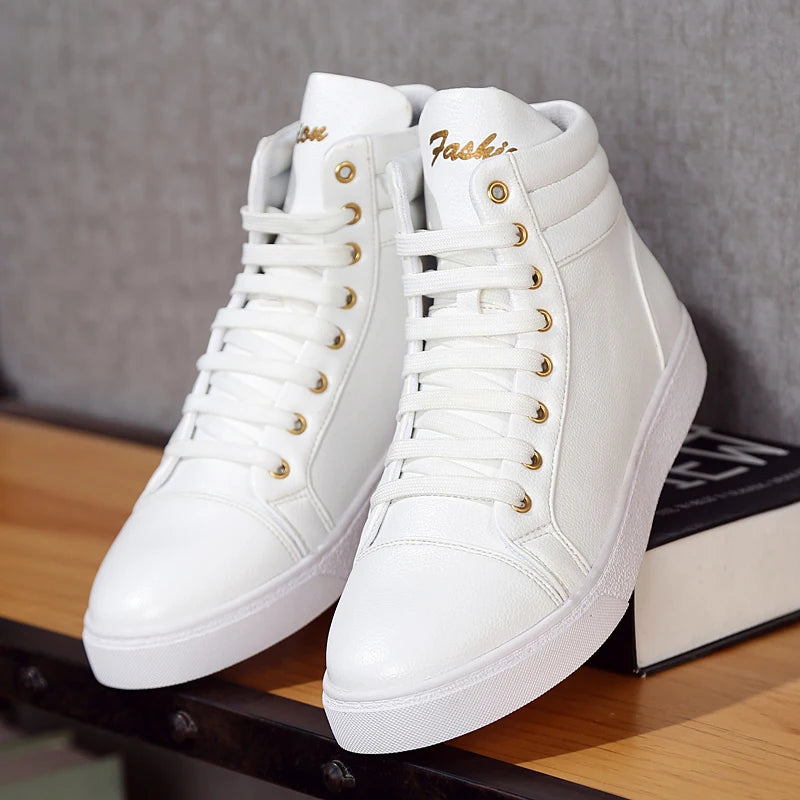 Men's Lightweight High Top Faux Leather Lace-Up Sneakers