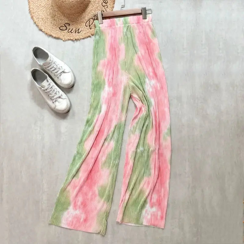 REALEFT Vintage High-Waist Printed Long Pants - Loose Wide Leg Fit- Loose Wide Leg Fit