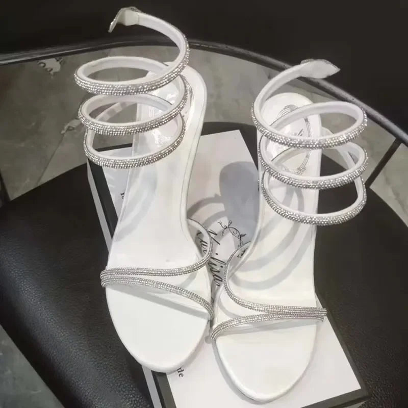 Eilyken Crystal Stiletto High Heels with Open Toe and Ankle Strap