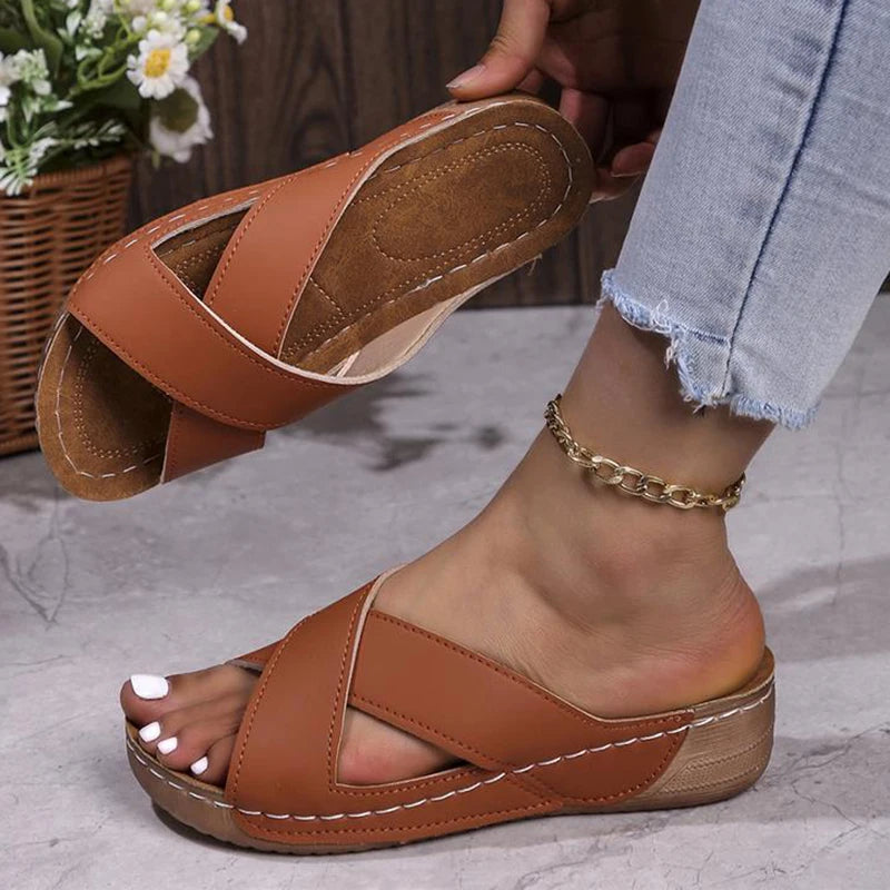 Ladies' Slip-On Wedge Sandals - Comfortable Casual Women's Shoes
