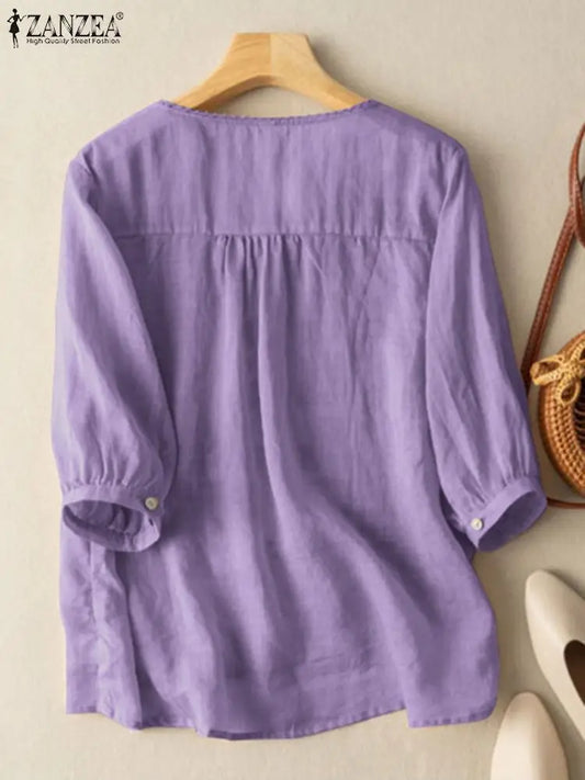 ZANZEA Vintage Lace Crochet Blouse with 3/4 Sleeves and Embroidery