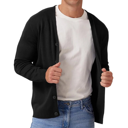 Men's Vintage Long Sleeve Button-Front V-Neck Knitted Cardigan
