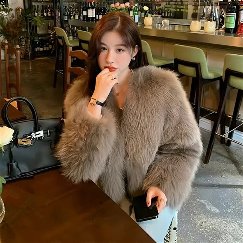 Women's Faux Fox Fur Coat – Thick & Luxurious Overcoat