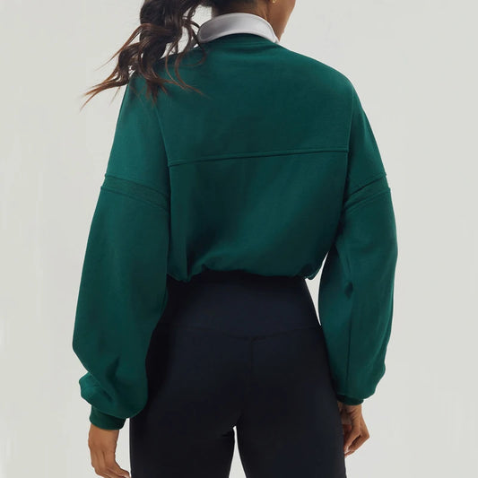 Women's Long Sleeve Sweatshirt – Loose Fit, Half Zipper, Oversized