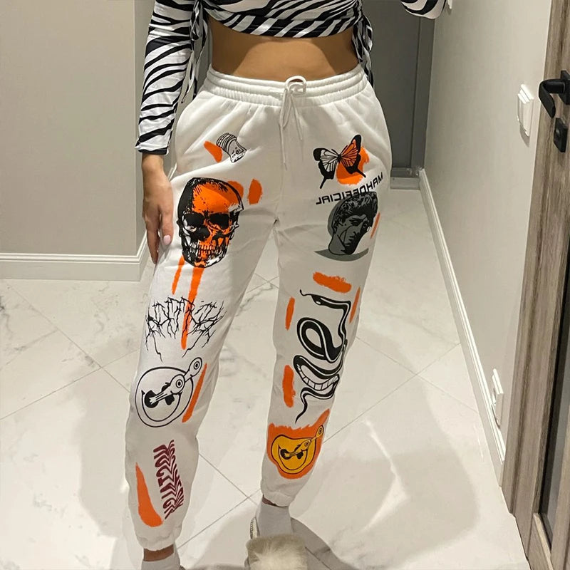 Harajuku Cartoon Skull Print Women’s Joggers - Streetwear Style