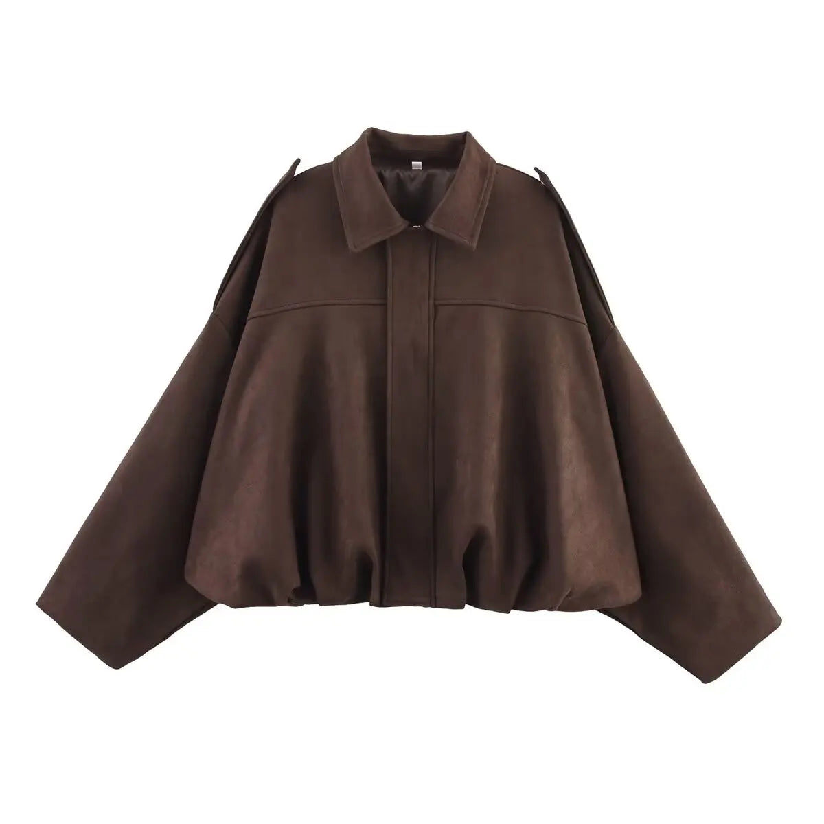 TRAF Womens Faux Suede Bomber Jacket with Loose Lapel