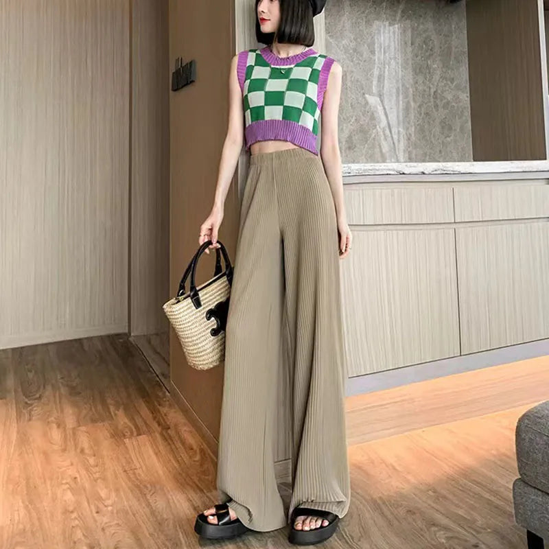 Women's Ice Silk Chiffon Wide-Leg High-Waist Pants