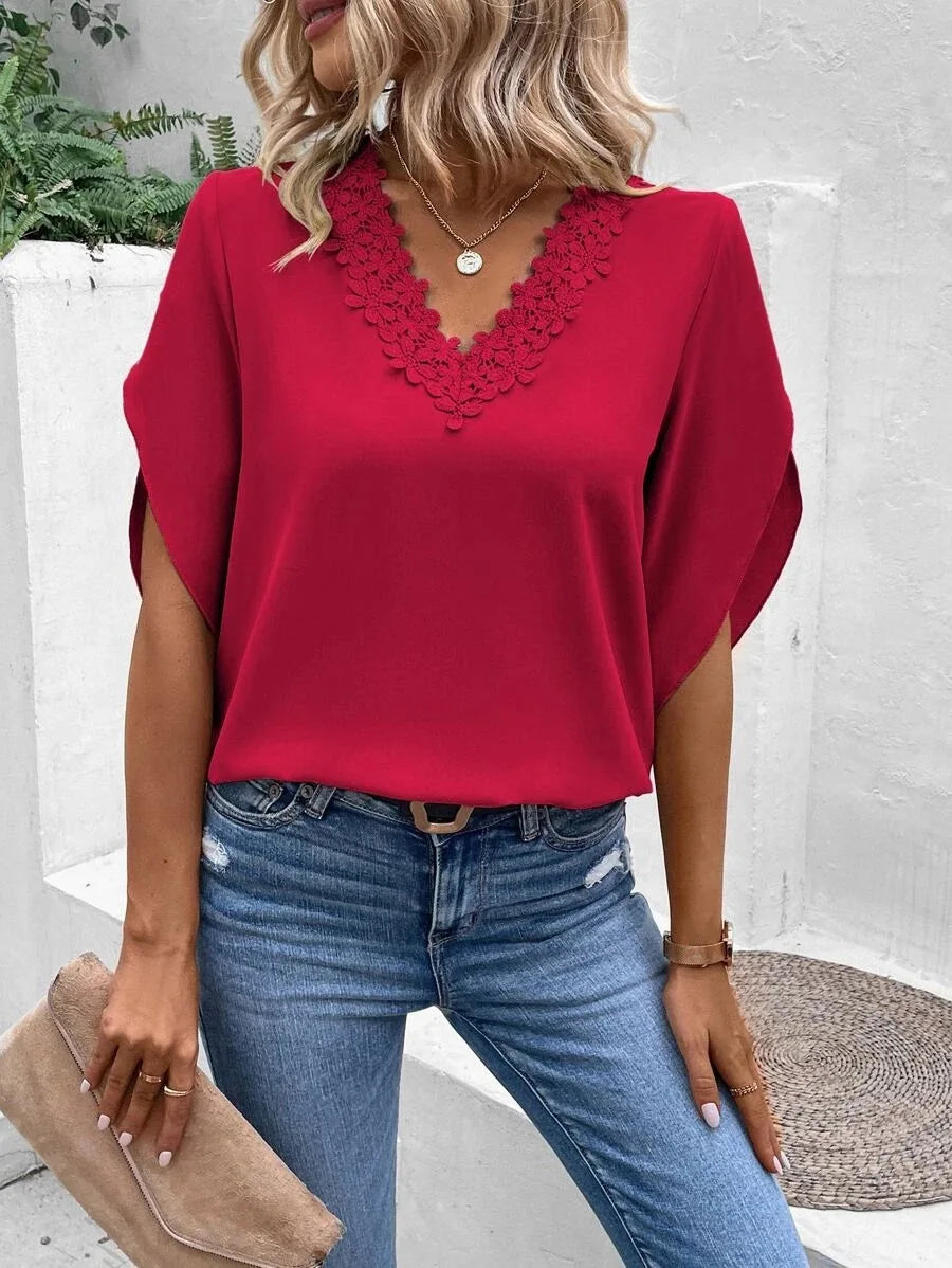 Women's Loose-Fitting Lace Blouse with Flare Sleeves