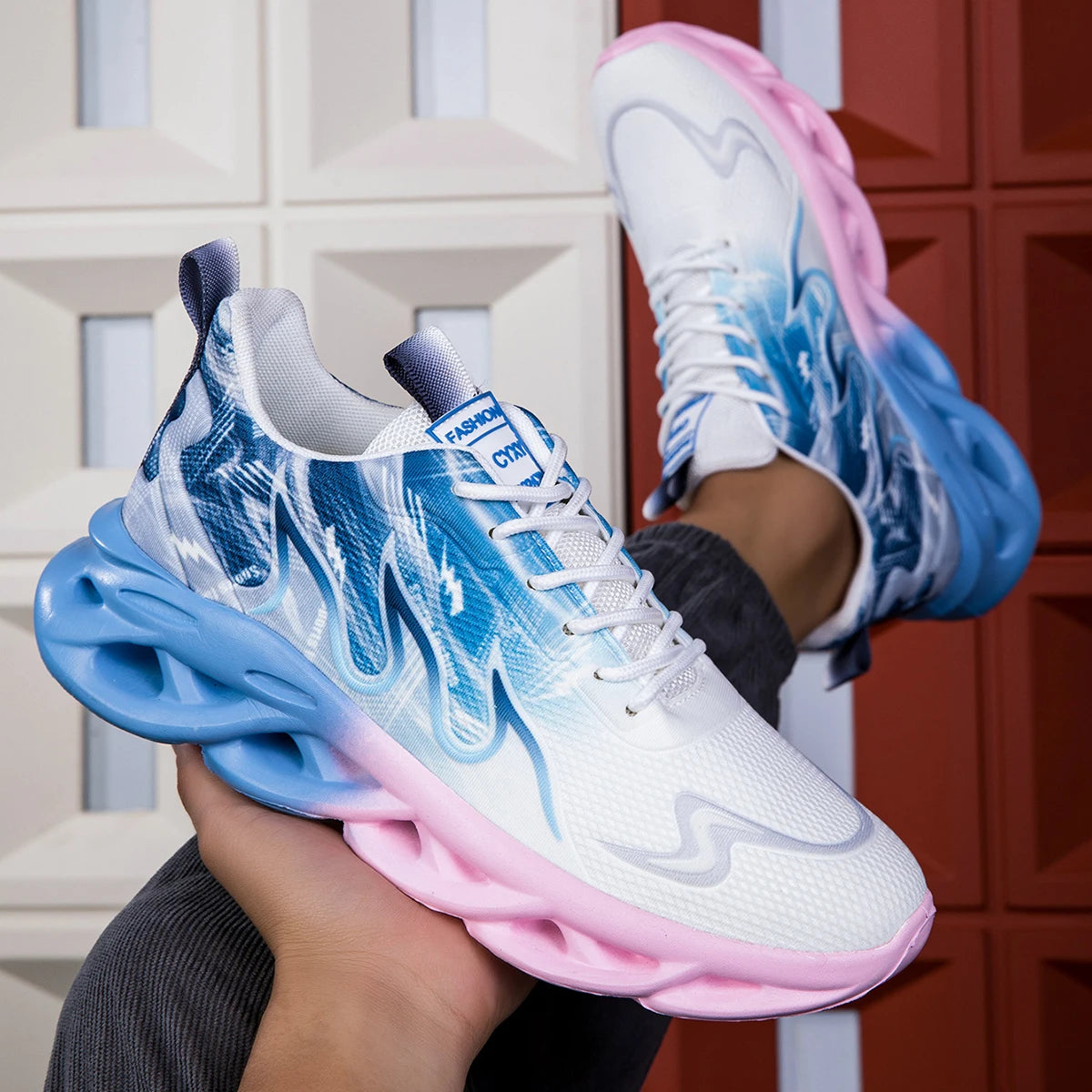 Unisex Lightweight Mesh Running Sneakers - Breathable, Comfortable, Flat Lace-Up Athletic Shoes