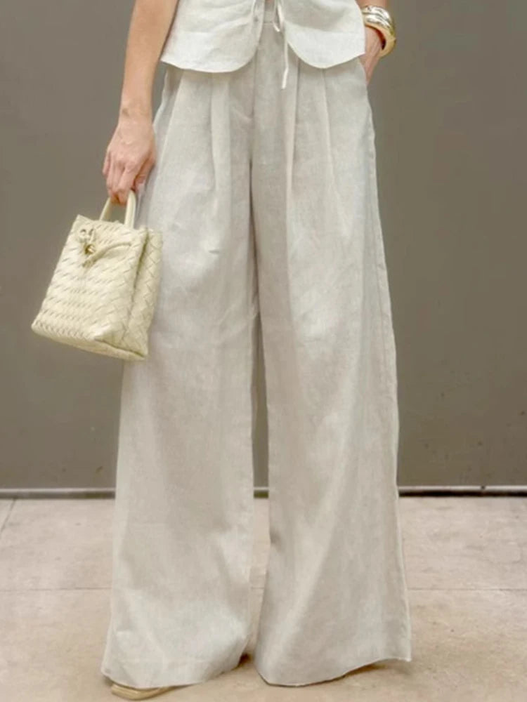 Women's Two-Piece Outfit Set – Sleeveless Vest & High-Waist Wide-Leg Trousers