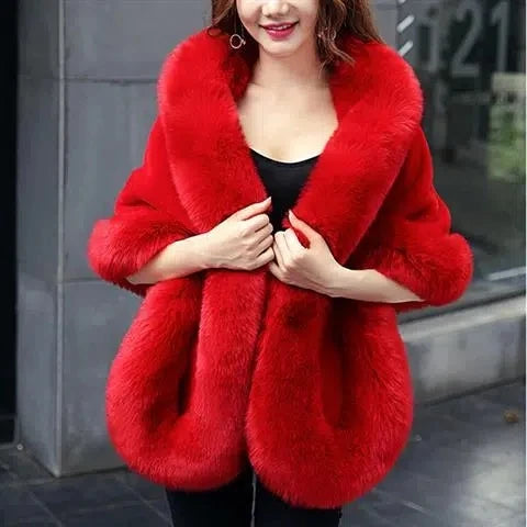 Women's Faux Fur Shawl Jacket - Thick, Warm, and Stylish Faux Fur Wrap