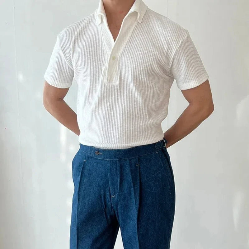 Men's Breathable Polo T-Shirt with Vertical Thread Design