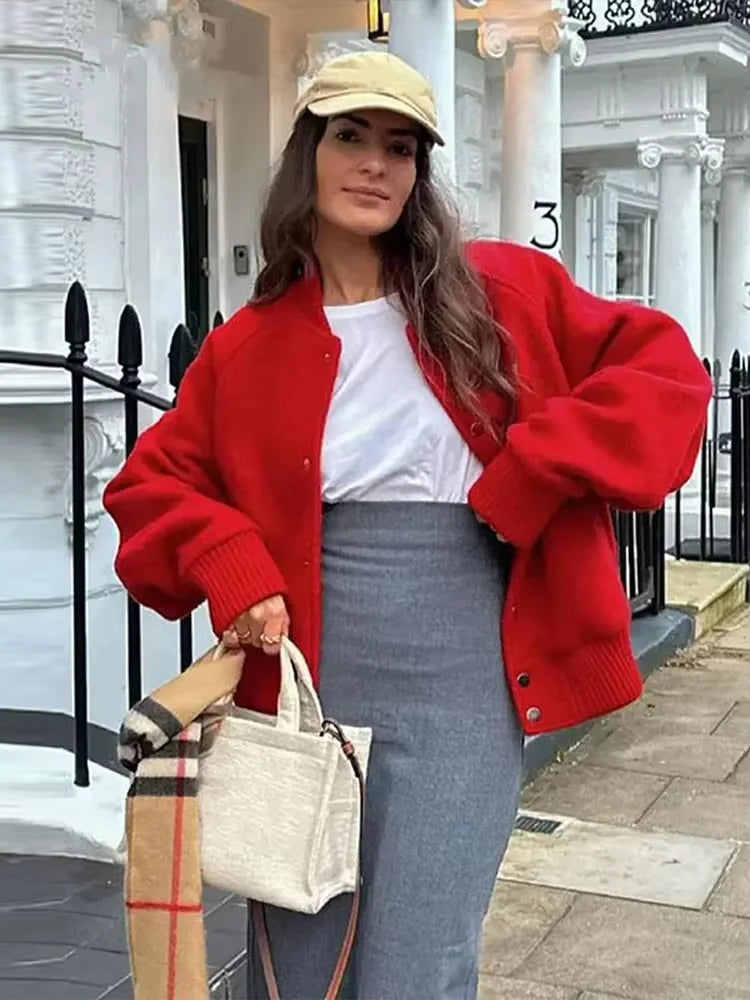 Trafza Women's Button-Down Pocket Bomber Jacket – Stylish Casual Outerwear