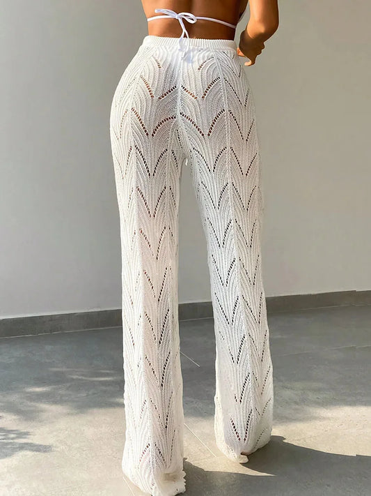 Women's Elegant Hollow Knit Pants - Stylish and Comfortable Knitted Trousers