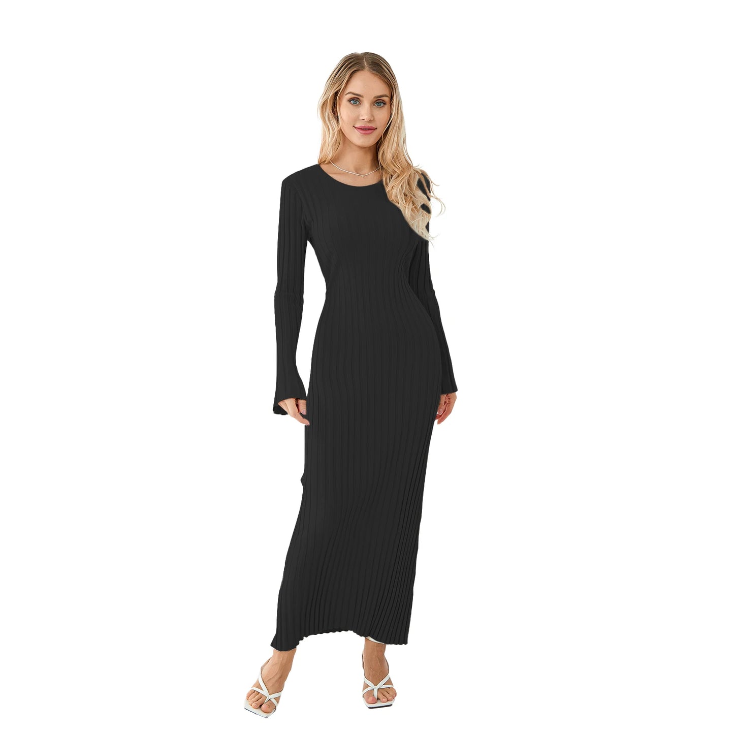 Elegant Women’s Knit Long Sleeve Bodycon Dress – Stylish & Comfortable Long Sleeve Midi Dress for Women