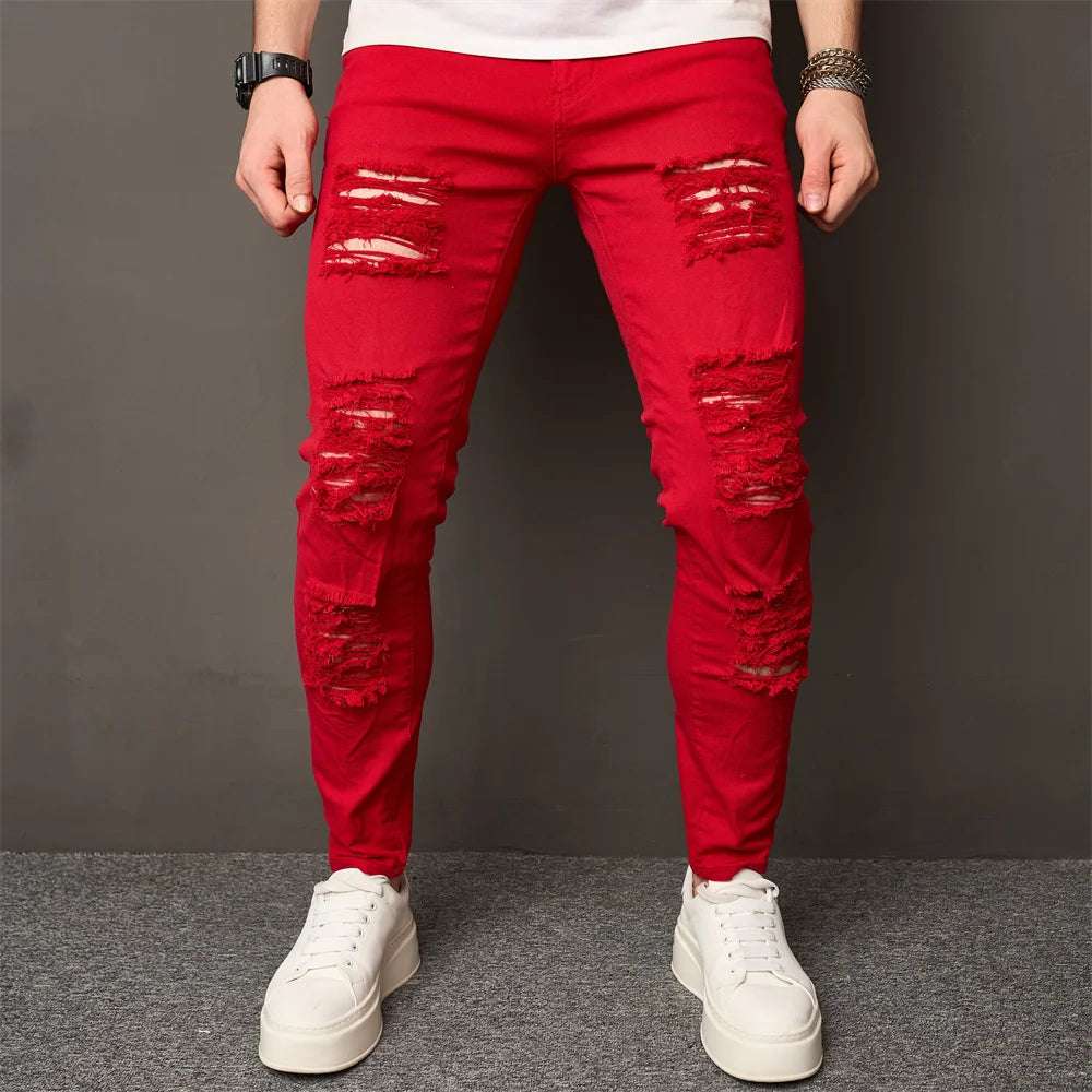 Men's Distressed Ripped Skinny Denim Pants