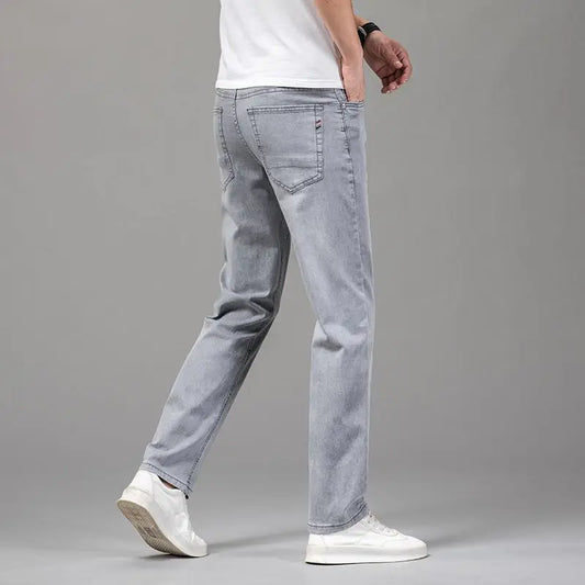 Straight Stretch Denim Men's High-Waist Jeans - Various Colors