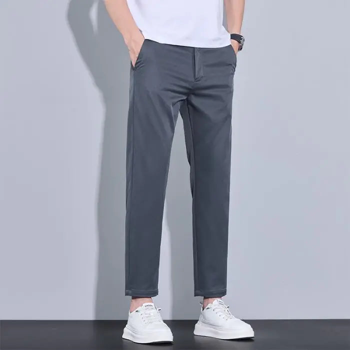 Men's Ankle-Length Straight Fit Pants – Slim Fit Thin Trousers for Men