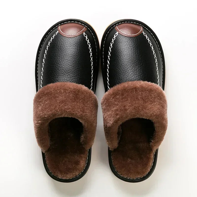 Unisex Waterproof Faux Leather Fluffy Casual Slippers - Various Colors
