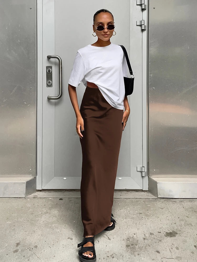 Women's Satin High Waist Pencil Skirt – Slim Fit Maxi Skirt