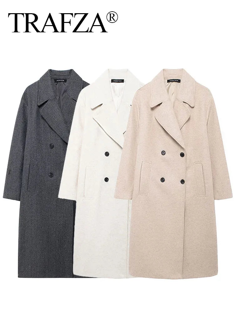 TRAFZA Women's Long Sleeve Lapel Coat - Warm Thick Trench Jacket