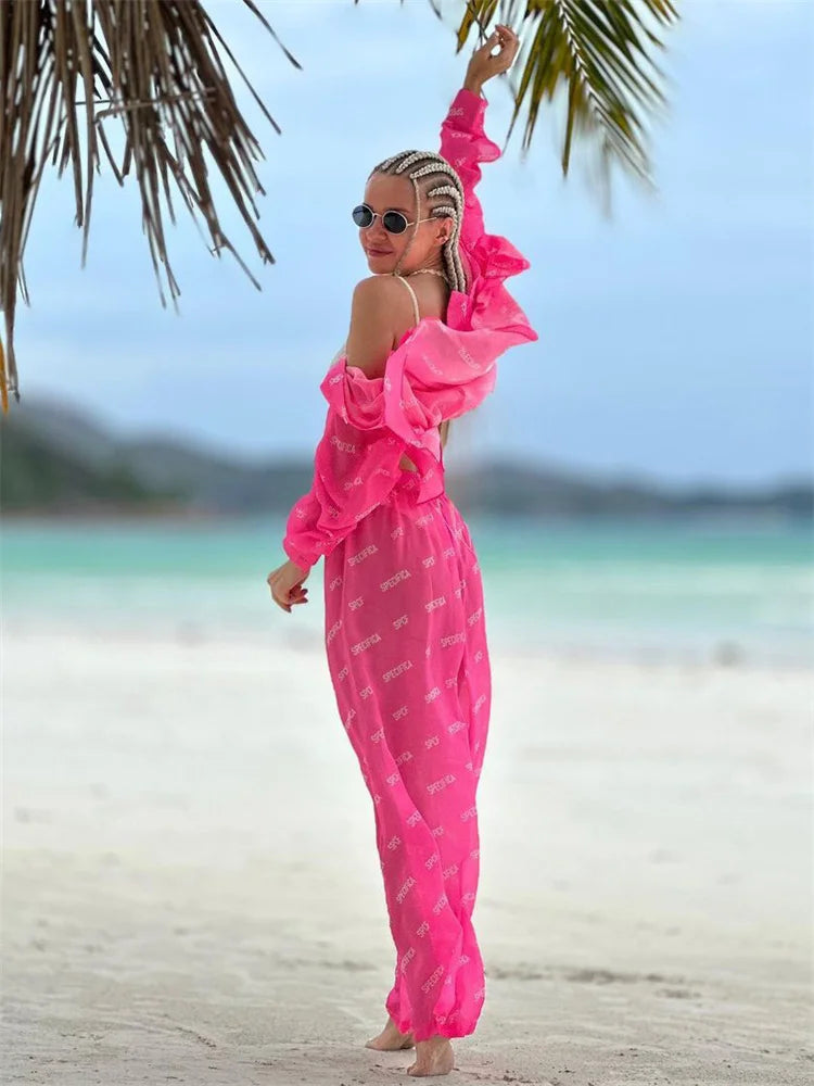 Women's 2-Piece Casual Shirt and Trousers Set - Transparent & Stylish Women's Outfit