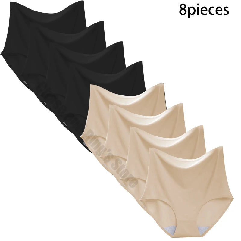 8-Pack Women’s Ice Silk Seamless Triangle Briefs - Comfortable, Tight Fit, Elastic Underwear Set