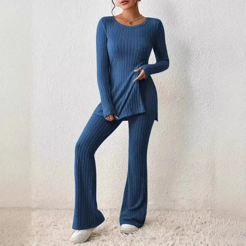 Women's Casual Two-Piece Knit Sweater and Elastic Waist Pants Set