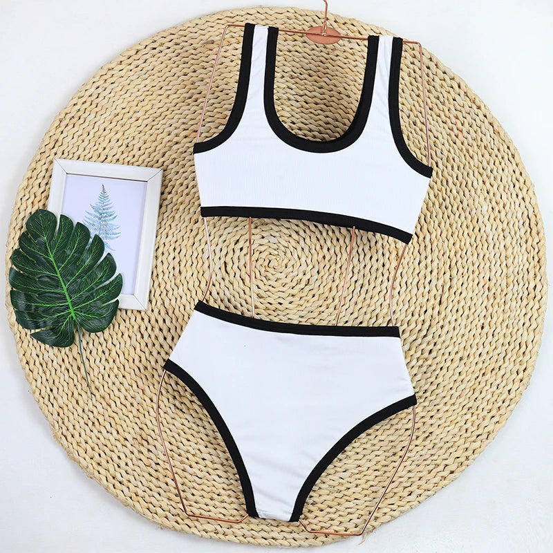 Women's High Waist Ribbed Bikini Set |- Stylish Two-Piece Swimsuit for Women