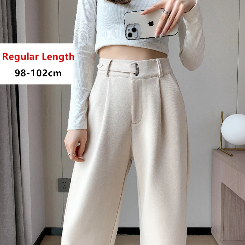 Seoulish Women's High-Waist Wide-Leg Trousers with Loose Fit and Button Detail
