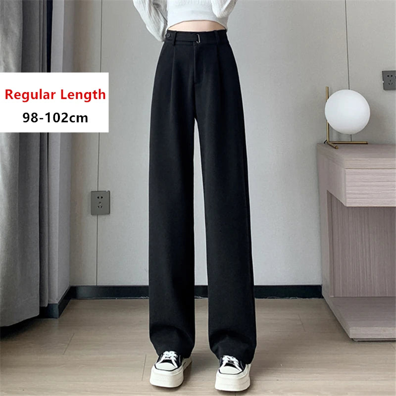 Seoulish Women's High-Waist Wide-Leg Trousers with Loose Fit and Button Detail