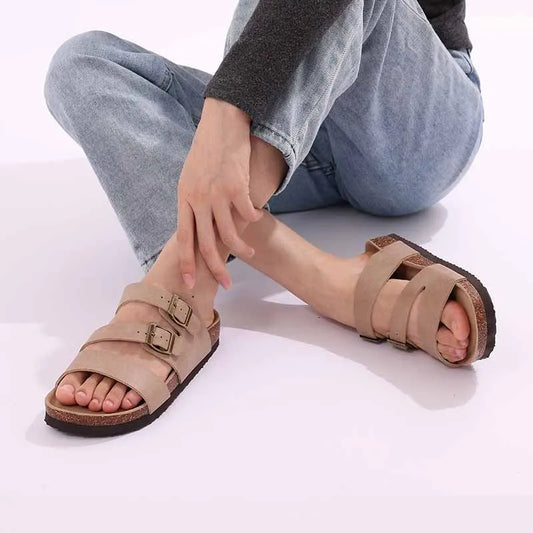 Women's Classic Suede Slippers with Double Buckle