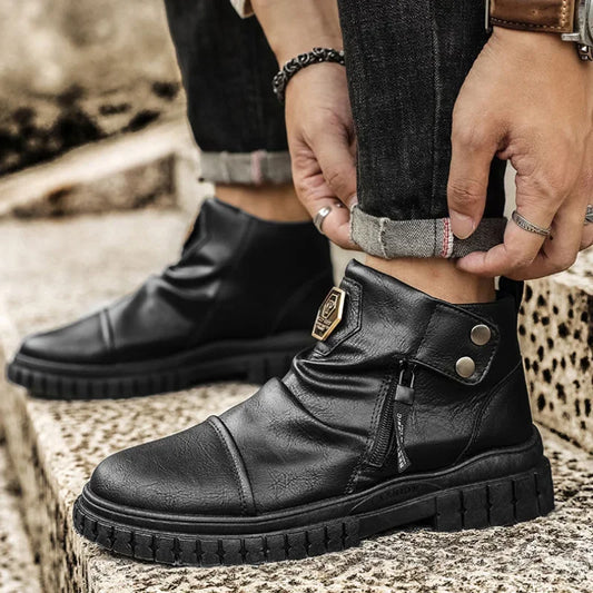 Men's Retro Classic Platform Shoes with Side Zip