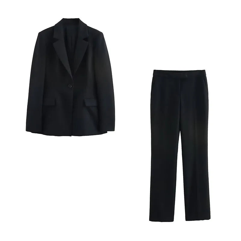 Elegant Women's 2-Piece Slim Blazer and Trousers Set - Sophisticated Full Sleeve Business Suit for Women