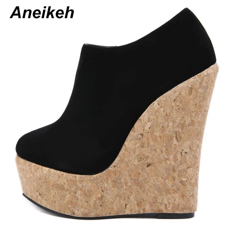 Women's Faux Suede Zippered Round Toe Platform Wedge Ankle Heels