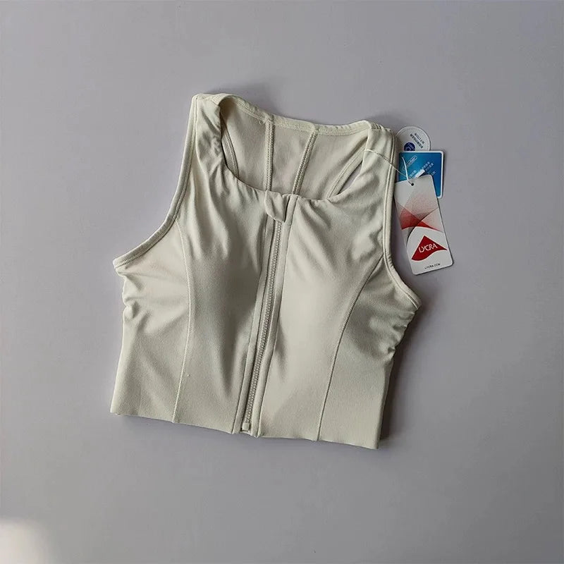 Women's Vest with Front Zipper and Built-In Fixed Cups