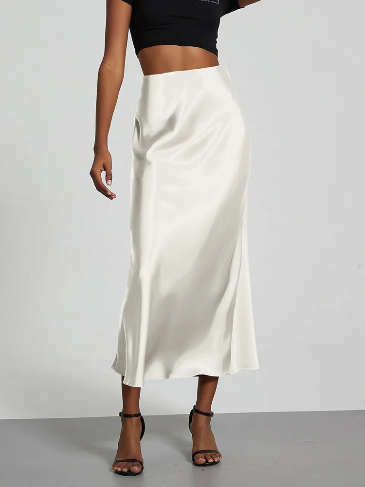 Women's Satin High-Waist Long Skirt - Elegant & Stylish Women's Maxi Skirt