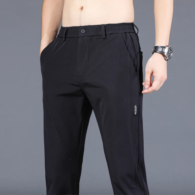 Slim Fit Stretch Men's Casual Pants with Elastic Waistband - Various Colors