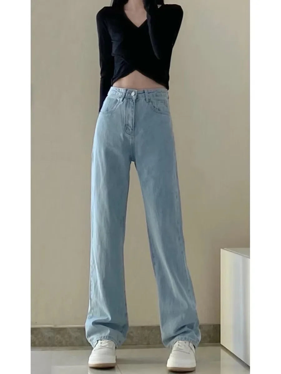 Vintage Women's Denim Jeans - Straight Leg, Loose Fit Wide Leg Casual Trousers