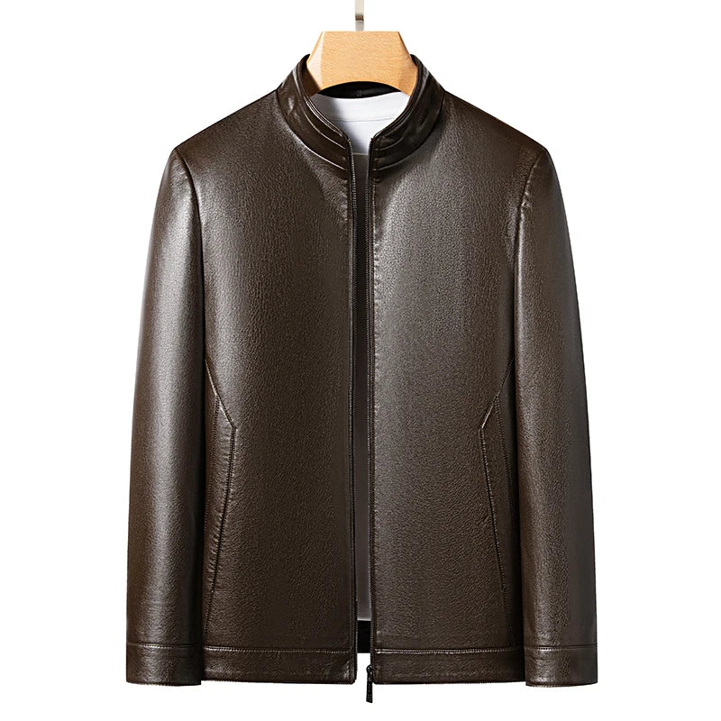 Men's Genuine Leather Stand Collar Jacket – Slim Fit Thin Design for Men