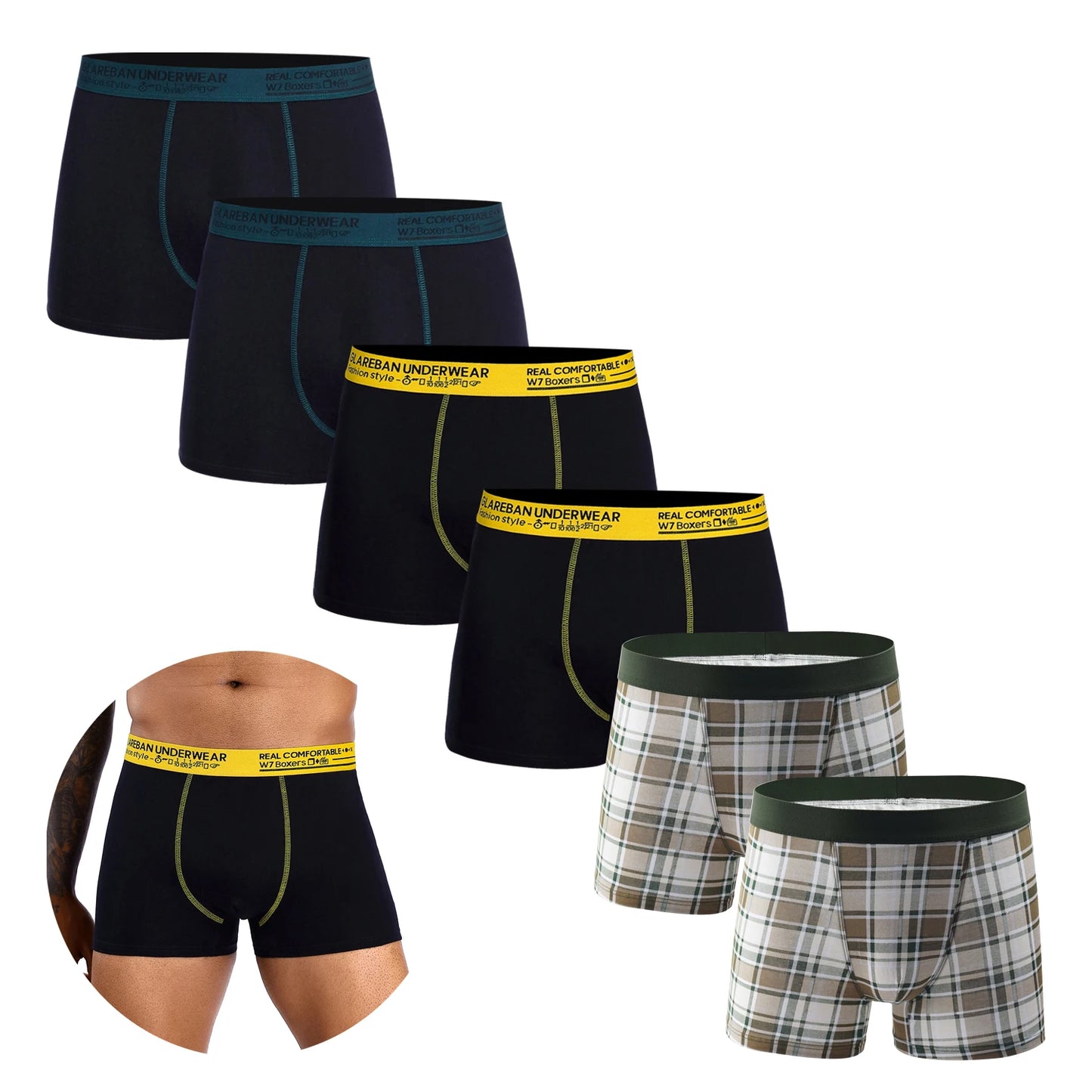6-Pack Cotton Boxer Briefs for Men – Comfortable & Breathable Underwear Set
