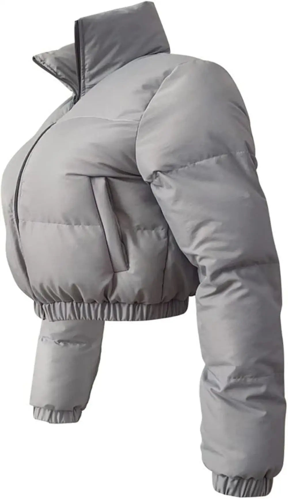 Women's Cropped Puffer Jacket - Casual Zip-Up Cotton Jacket with Padding