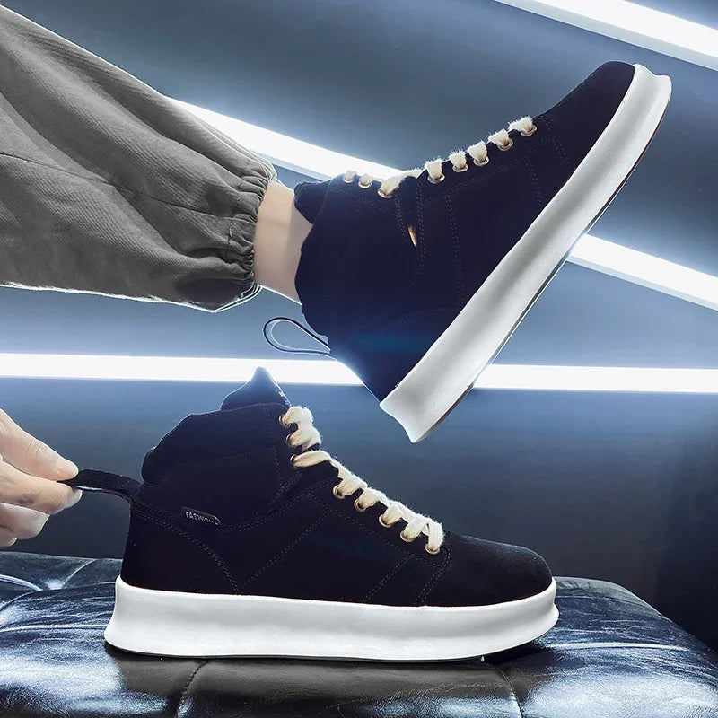 Men's High-Top Lace-Up Vulcanized Sneakers - Stylish and Durable Footwear