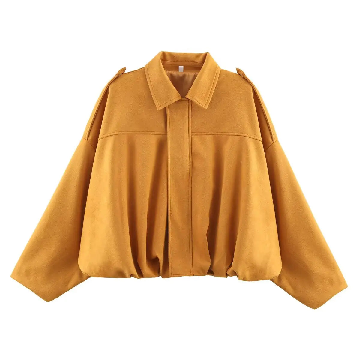 TRAF Womens Faux Suede Bomber Jacket with Loose Lapel