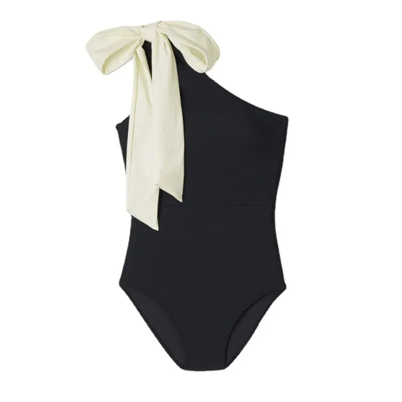 Women's One Piece Swimsuit - Push-Up Bathing Suit with Ribbon