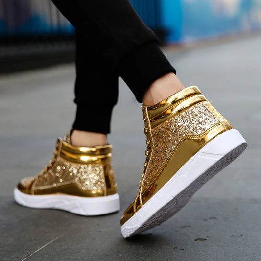 Men's High Top Sneakers - Gold, Silver & Black Color Options