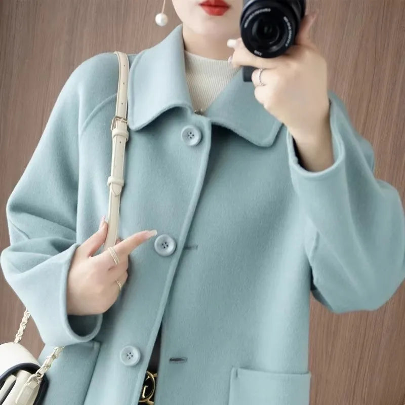 Women's 100% Wool Double-Sided Long Coat - Elegant and Warm Outerwear