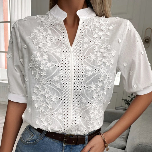 Embroidered White Lace Blouse for Women
