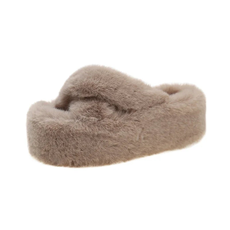 Women's Faux Fur Slippers - Luxury Fluffy Plush Indoor Slippers